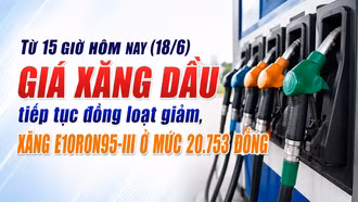 Từ 15 giờ hôm nay: Giá xăng dầu tiếp tục đồng loạt giảm, xăng E10RON95-III ở mức 20.753 đồng