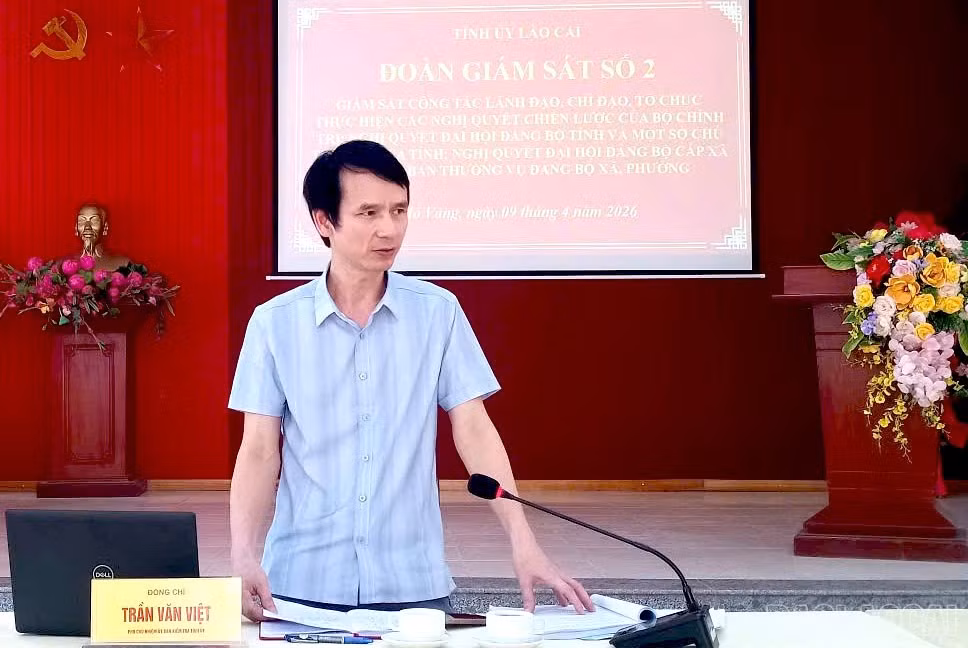Đồng chí Trần Văn Việt - Phó Chủ nhiệm Ủy ban Kiểm tra Tỉnh ủy phát biểu tại buổi làm việc.