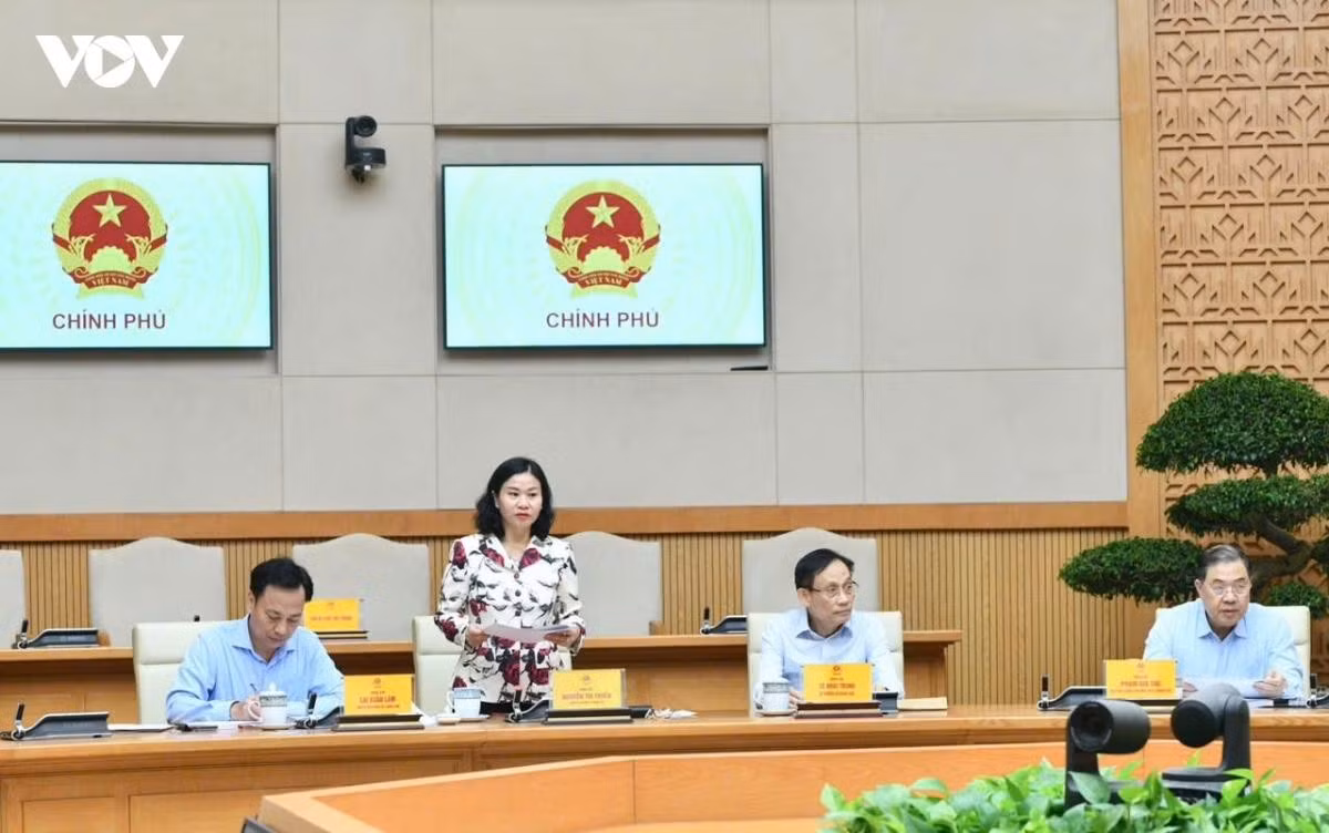 Phó Bí thư Đảng uỷ Chính phủ Nguyễn Thị Tuyến báo cáo tại hội nghị.