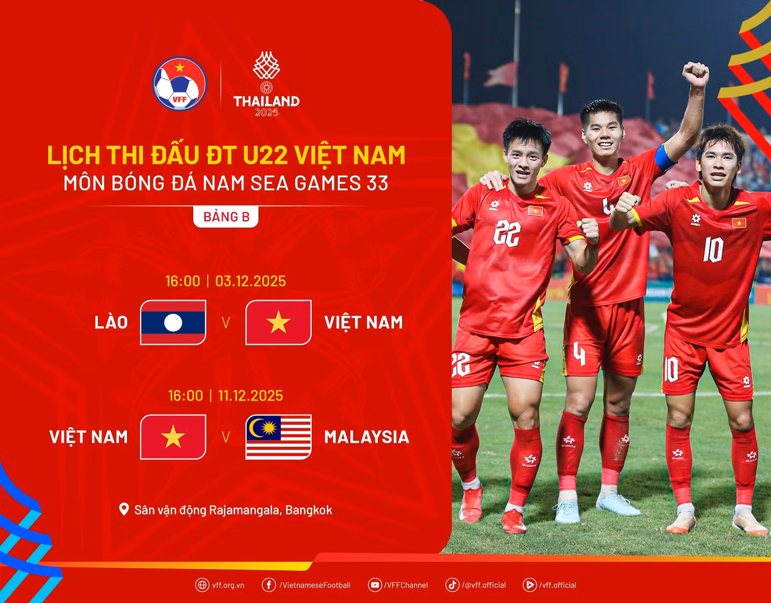 Lịch thi đấu vòng bảng của U22 Việt Nam.