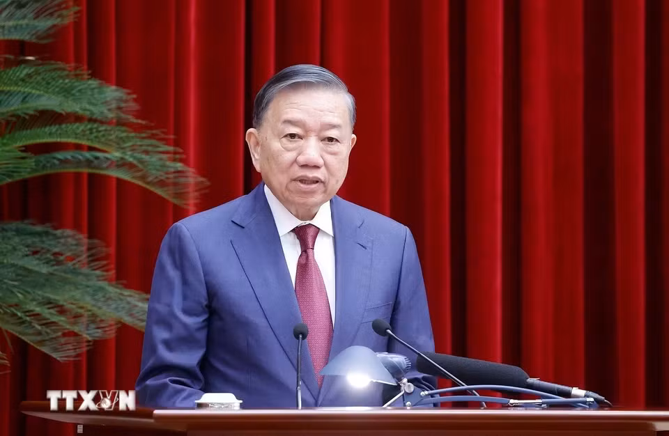 Tổng Bí thư, Chủ tịch nước Tô Lâm phát biểu khai mạc Hội nghị lần thứ ba Ban Chấp hành Trung ương Đảng khoá XIV. Ảnh: Dương Giang/TTXVN