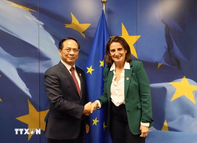 Phó Thủ tướng Bùi Thanh Sơn và Phó Chủ tịch thường trực EC, Teresa Ribera, phụ trách chuyển đổi xanh, công bằng và cạnh tranh.