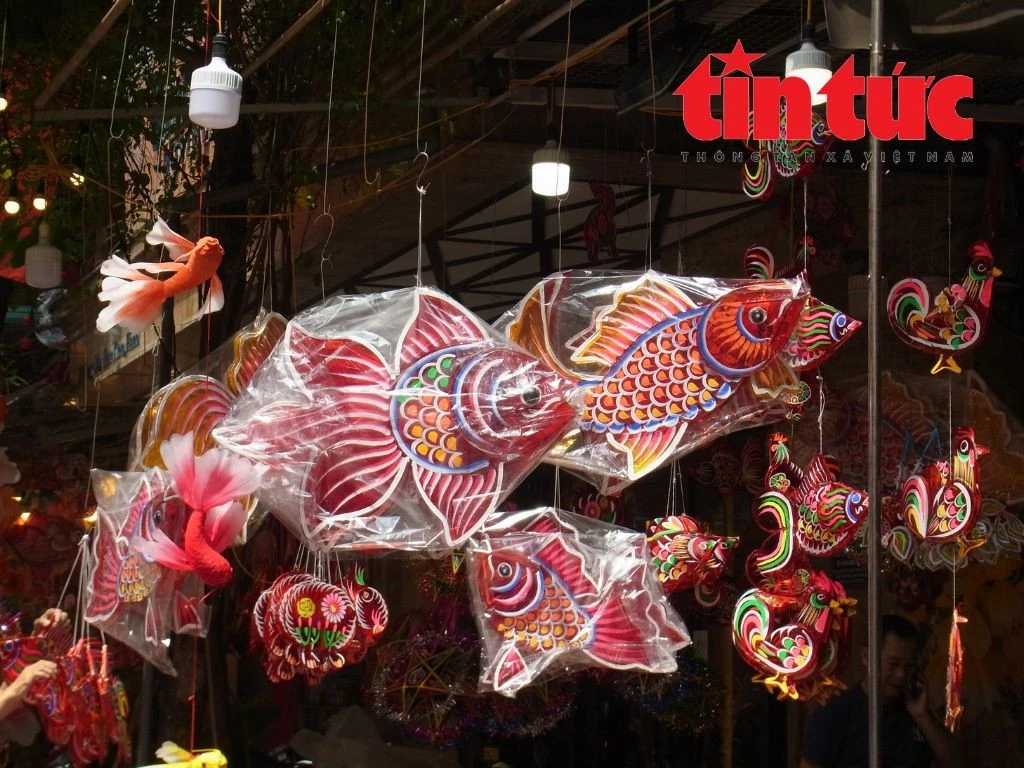 Những chiếc đèn cá chép đủ kích cỡ được treo dọc trên con phố Hàng Mã.