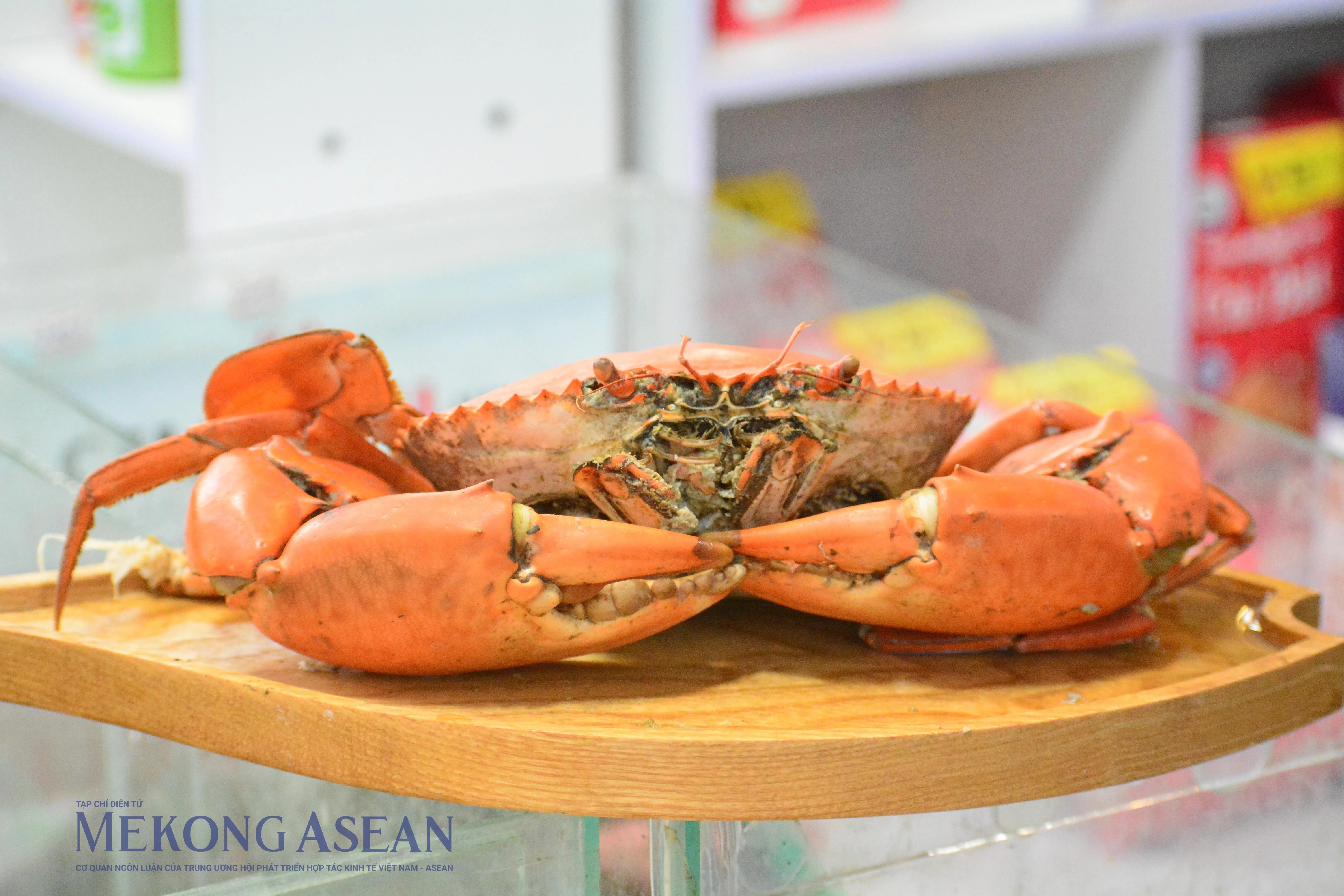 Hội chợ năm nay còn có sự xuất hiện của các mặt hàng thủy sản, trong đó cua Cà Mau được yêu thích bởi vị ngọt, chắc thịt và sự béo ngậy của gạch. Ông Nguyễn Hoàng Ân - Chủ tịch HĐQT HTX Cái Bát cho biết: "Đây là lần đầu tiên hợp tác xã mang sản phẩm đến hội chợ Vietnam OCOPEX, gồm cua tươi cũng như các mặt hàng chế biến như bánh phồng tôm, tôm khô... Sản phẩm của đơn vị đã tiêu thụ ở các siêu thị như Aeon, Coopmart cũng như xuất khẩu."
