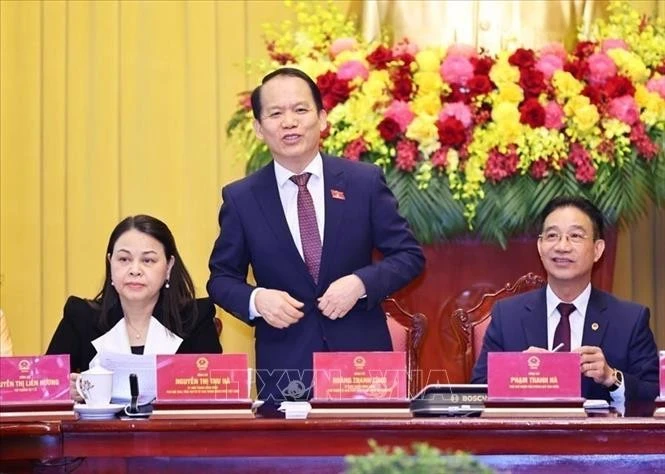 Chủ nhiệm Ủy ban Pháp luật và Tư pháp của Quốc hội Hoàng Thanh Tùng phát biểu. Ảnh: Minh Đức/TTXVN