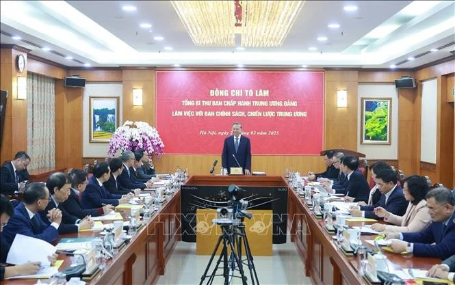 Tổng Bí thư Tô Lâm phát biểu chỉ đạo tại buổi làm việc. Ảnh: Thống Nhất/TTXVN
