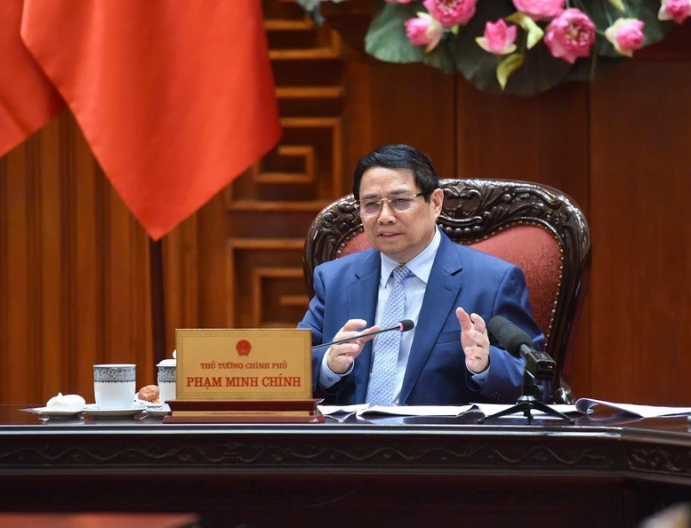 Thủ tướng Phạm Minh Chính phát biểu tại cuộc họp với các bộ, ngành để rà soát các công việc chuẩn bị đàm phán thương mại với phía Hoa Kỳ - Ảnh: VGP/Nhật Bắc