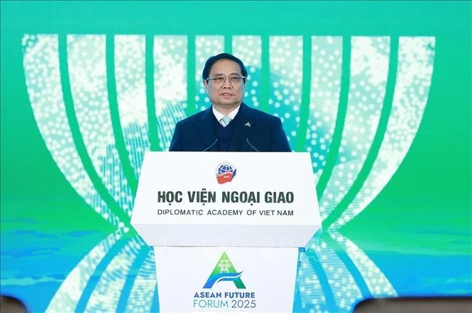 Thủ tướng Phạm Minh Chính phát biểu tại Diễn đàn Tương lai ASEAN 2025. Ảnh: Dương Giang/TTXVN
