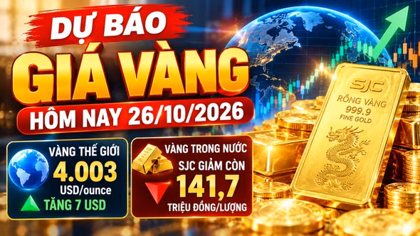 Giá vàng hôm nay 26/10/2026: SJC giảm, vàng thế giới phục hồi nhẹ