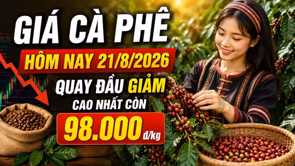 Giá cà phê hôm nay 21/8/2026 giảm, cao nhất còn 98.000 đồng/kg