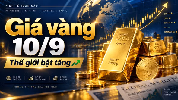 Giá vàng hôm nay 10/9: SJC đi ngang, vàng thế giới bật tăng 44 USD