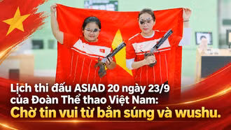 Lịch thi đấu ASIAD 20 ngày 23/9 của Đoàn Thể thao Việt Nam: Chờ tin vui từ bắn súng và wushu