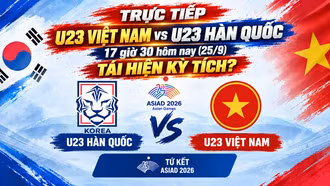 TRỰC TIẾP U23 Việt Nam vs U23 Hàn Quốc 17 giờ 30 hôm nay (25/9): Tái hiện kỳ tích?