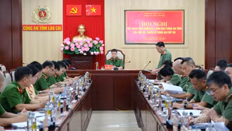 Phó Giám đốc Công an tỉnh Nguyễn Huy Hiệp đối thoại với công an cấp xã khu vực Bảo Thắng, Sa Pa, Bát Xát
