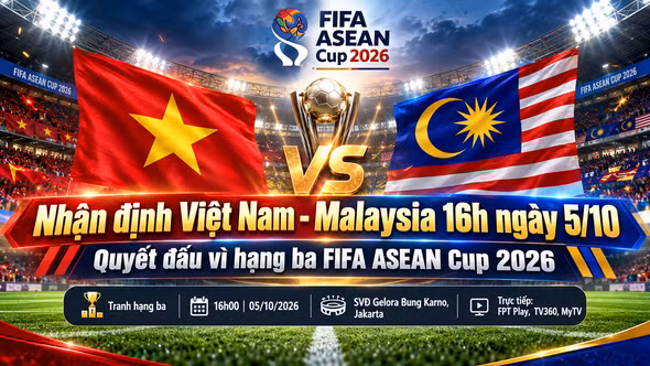 Nhận định Việt Nam - Malaysia 16h ngày 5/10: Quyết đấu vì hạng ba FIFA ASEAN Cup 2026
