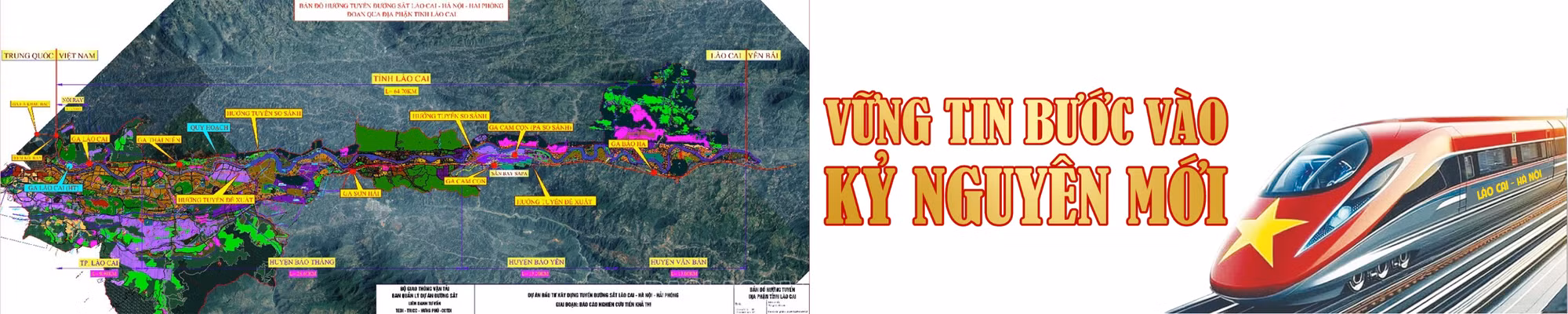 Bản đồ hướng tuyến đường sắt Lào Cai - Hà Nội - Hải Phòng đoạn qua tỉnh Lào Cai.