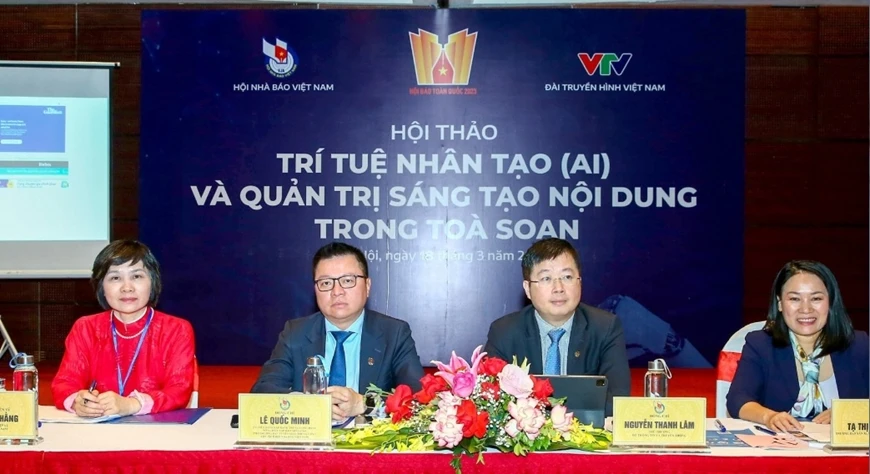 Hội thảo “Trí tuệ nhân tạo (AI) và quản trị sáng tạo nội dung trong tòa soạn”, do Hội Nhà báo Việt Nam phối hợp với Đài Truyền hình Việt Nam tổ chức ngày 18-3-2023, tại Hà Nội.
