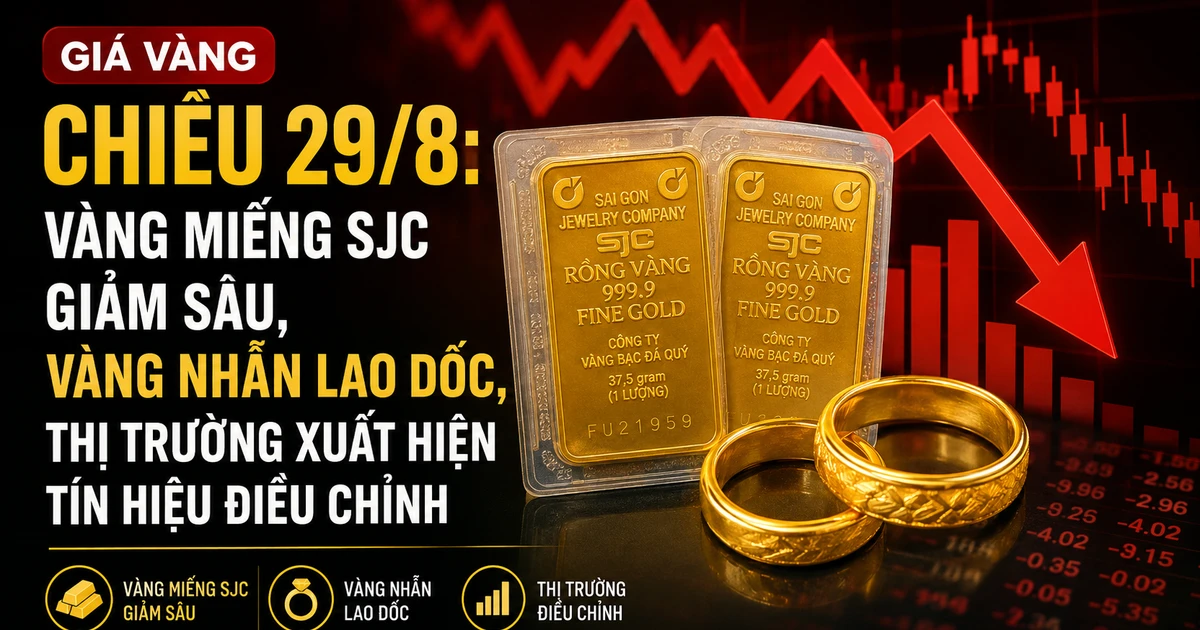 Giá vàng SJC và vàng nhẫn giảm sâu chiều 29/8, thị trường điều chỉnh