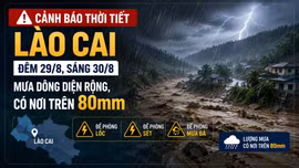 Cảnh báo thời tiết Lào Cai đêm 29/8, sáng 30/8: Mưa dông diện rộng, có nơi trên 80mm, đề phòng lốc, sét, mưa đá