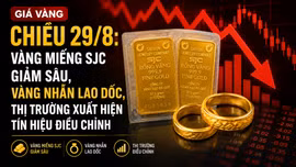 Giá vàng chiều 29/8: Vàng miếng SJC giảm sâu, vàng nhẫn lao dốc, thị trường xuất hiện tín hiệu điều chỉnh