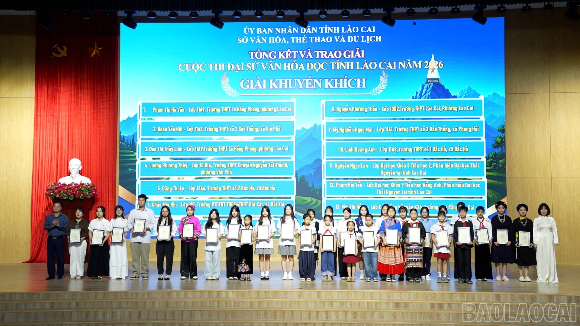 Các tập thể, cá nhân được trao giải tại Cuộc thi Đại sứ Văn hóa đọc tỉnh Lào Cai năm 2026.
