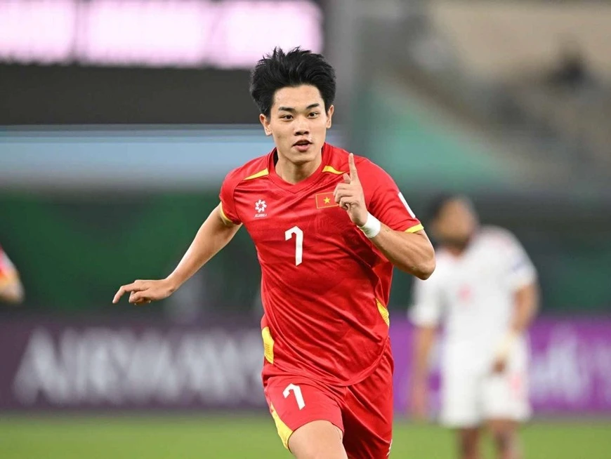 Đình Bắc mừng bàn thắng trong trận U23 Việt Nam thắng U23 UAE.