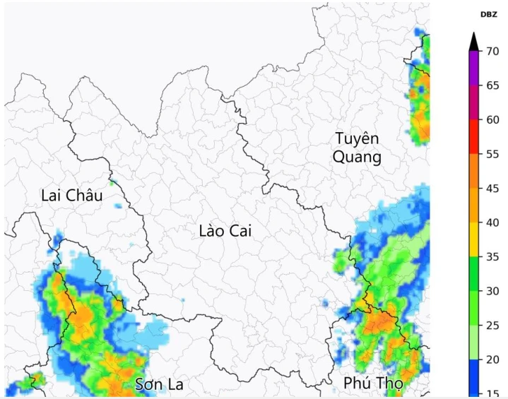 Ảnh radar thời tiết tỉnh Lào Cai lúc 21h20 ngày 24/8/2026