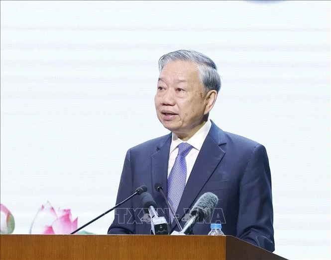 Tổng Bí thư Tô Lâm, Bí Quân ủy Trung ương phát biểu tại lễ kỷ niệm.