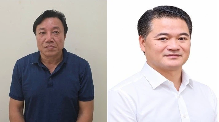 Bị can Nguyễn Huy Ngọc. (bên trái) và Lê Đình Thanh Sơn