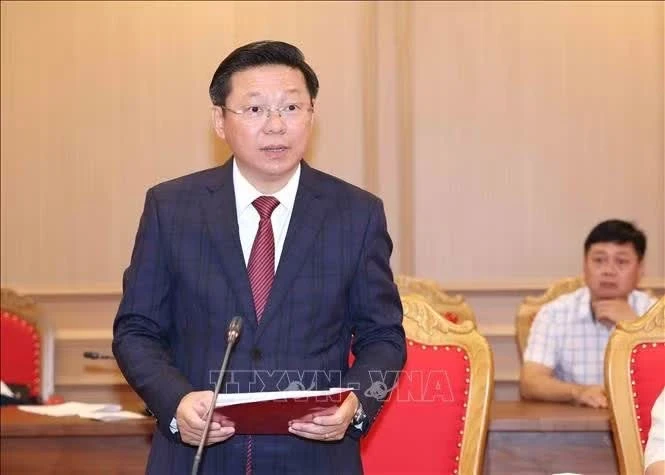 Đồng chí Trần Thanh Lâm, Uỷ viên Trung ương Đảng, Phó Trưởng Ban Thường trực Ban Tuyên giáo Trung ương, Bí thư Đảng uỷ cơ quan Ban Tuyên giáo Trung ương nhiệm kỳ 2025 - 2030 phát biểu nhận nhiệm vụ. Ảnh: Phương Hoa/TTXVN