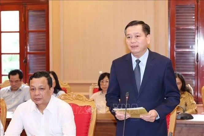 Đồng chí Nguyễn Long Hải, Uỷ viên Trung ương Đảng, Phó Bí thư Thường trực Đảng uỷ các cơ quan Đảng Trung ương phát biểu tại hội nghị. Ảnh: Phương Hoa/TTXVN