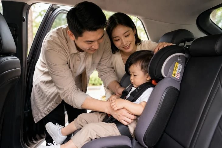 Từ ngày 15/8, quy định về ghế an toàn cho trẻ em trên ô tô chính thức có hiệu lực. (Ảnh minh hoạ bằng AI)