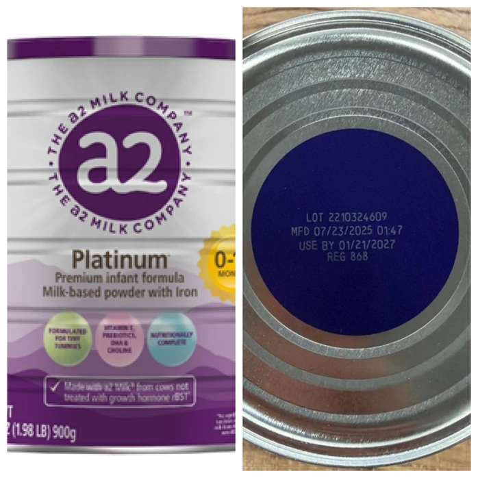 Sản phẩm sữa a2 Platinum Premium dành cho trẻ 0-12 tháng tuổi bị cảnh báo thu hồi.