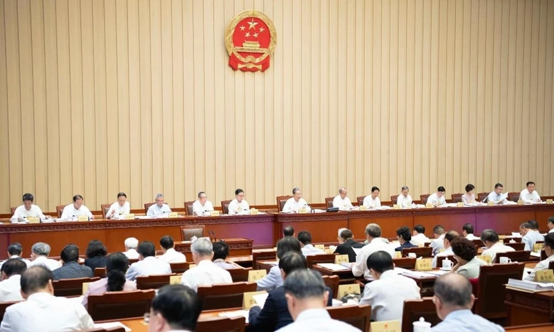 Phiên họp toàn thể đầu tiên của Kỳ họp thứ 11 Ủy ban thường vụ Nhân đại toàn quốc Trung Quốc khóa XIV ngày 10/9. Ảnh: Tân Hoa xã