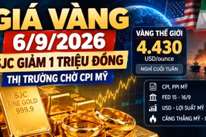 Giá vàng hôm nay 6/9: SJC giảm mạnh, vàng thế giới chờ CPI Mỹ