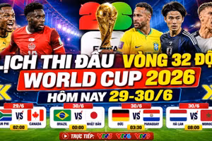 Lịch trực tiếp World Cup 2026 vòng 32 đội hôm nay ngày 29-30/6