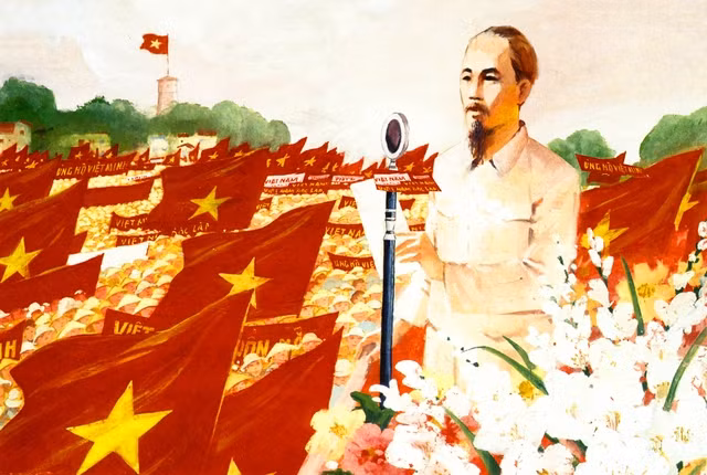 Bác Hồ đọc Tuyên ngôn Độc lập. (Ảnh: Bảo tàng Mỹ thuật Việt Nam)