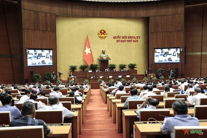 Quang cảnh phiên họp ngày 25/5 của Quốc hội tại Kỳ họp thứ bảy, Quốc hội khóa XV. Ảnh: TRỌNG HẢI