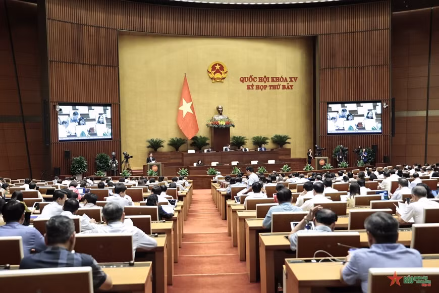 Quang cảnh phiên họp ngày 25/5 của Quốc hội tại Kỳ họp thứ bảy, Quốc hội khóa XV. Ảnh: TRỌNG HẢI