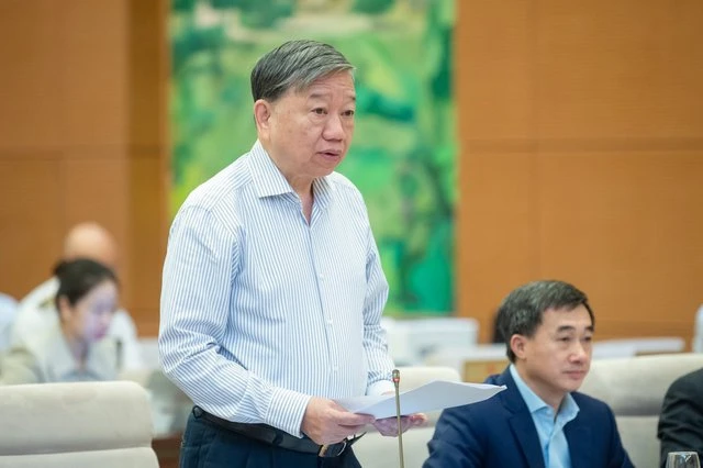 Bộ trưởng Bộ Công an Tô Lâm phát biểu tại phiên thảo luận về Luật Căn cước công dân (sửa đổi).