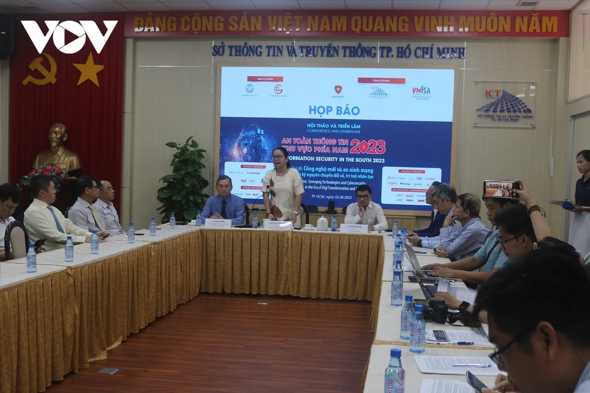 Buổi họp báo thông tin về Hội thảo và triển lãm An toàn thông tin khu vực phía Nam 2023 sắp tới.