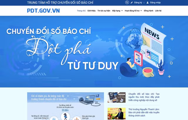 Giao diện cổng thông tin điện tử của Trung tâm Hỗ trợ chuyển đổi số báo chí.