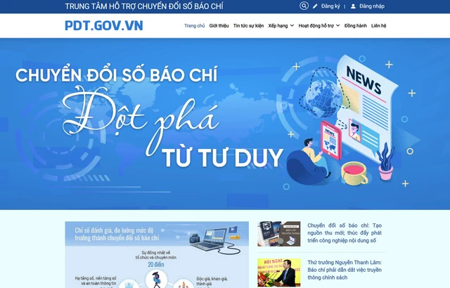 Giao diện cổng thông tin điện tử của Trung tâm Hỗ trợ chuyển đổi số báo chí.