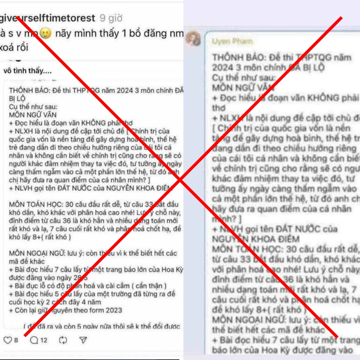 Thông tin lộ đề thi tốt nghiệp THPT tràn lan trên các hội nhóm mạng xã hội.