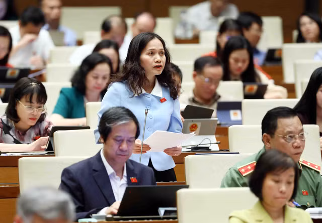 Đại biểu Quốc hội tỉnh Gia Lai Siu Hương phát biểu.