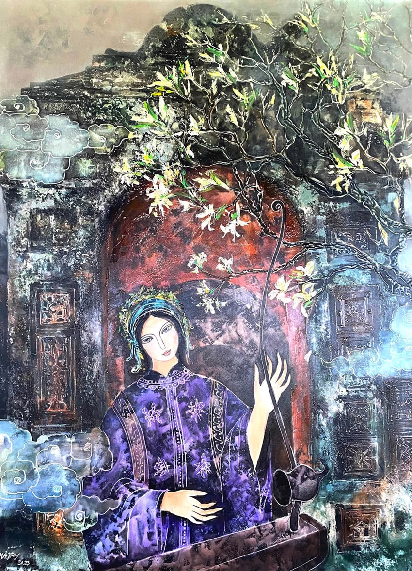 Tác phẩm “Độc huyền cầm” của họa sĩ Đặng Mậu Triết.