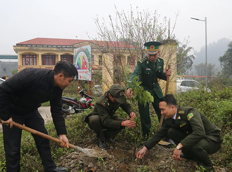 Trồng cây đầu xuân tại xã Nậm Chảy (huyện Mường Khương).