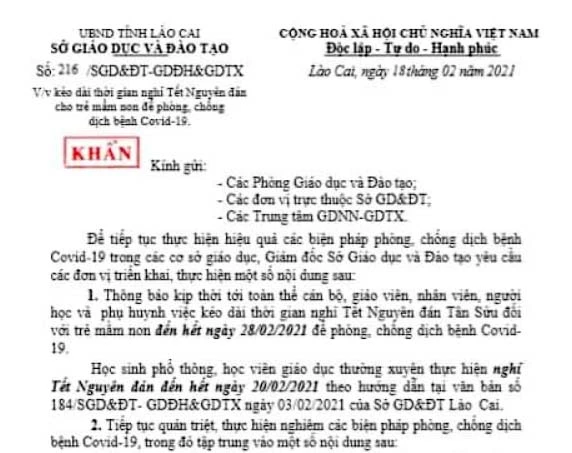 Văn bản số 216/SGD&ĐT-GDĐH&GDTX của Sở Giáo dục và Đào tạo.