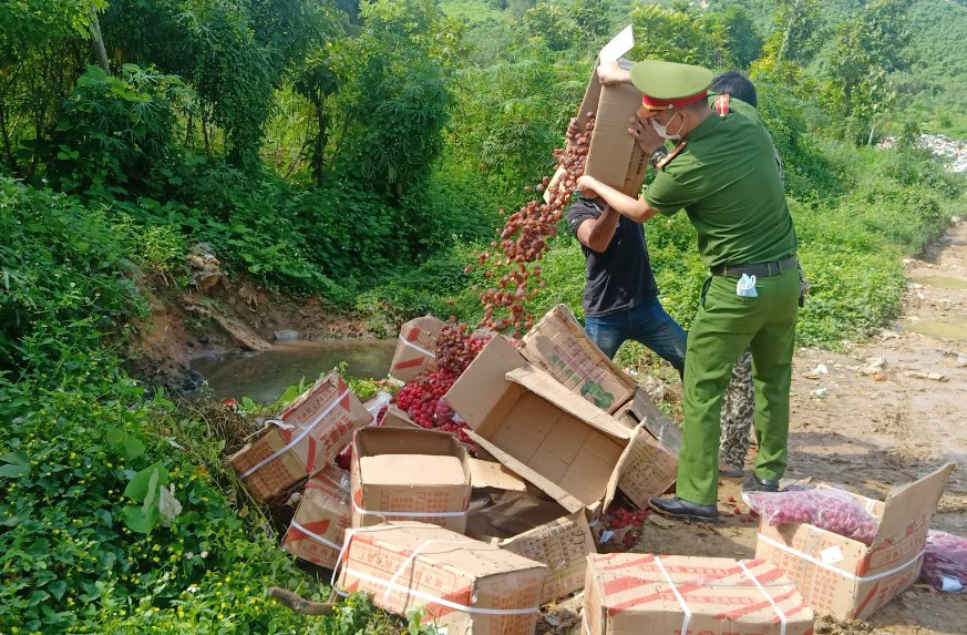 Lực lượng chức năng tiêu hủy số hàng nhập lậu.