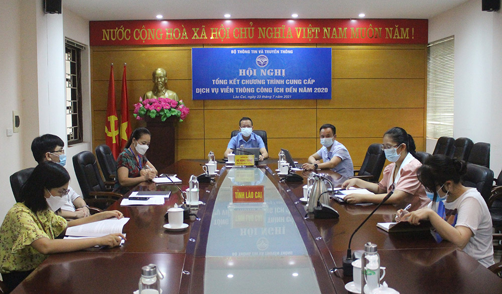 Quang cảnh hội nghị tại điểm cầu tỉnh Lào Cai.